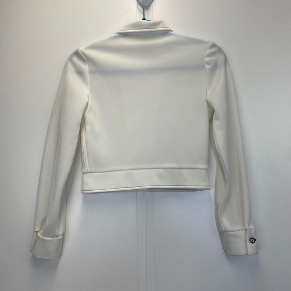 Vintage 60s/70s Pointed Collar Textured Long Sleeve Button Up Cropped Top - Picture 6 of 11